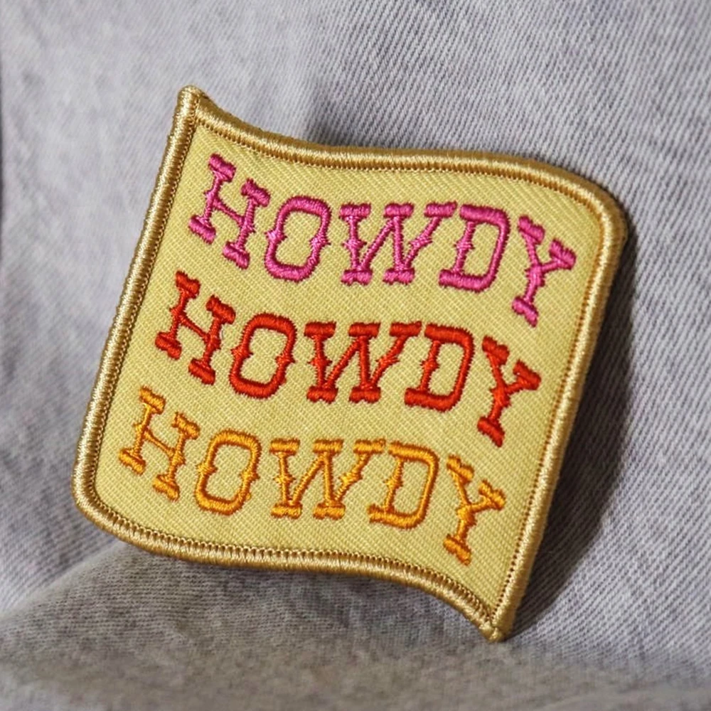 Custom Logo Embroidered Hat Iron On Pink Embroidery Letter Country Cowgirl Boot Western Howdy Cowboy Patch For Hat Jacket