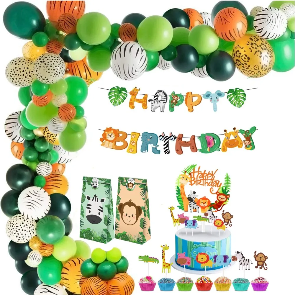 amazon hot selling jungle safari Happy Birthday Forest Animal party theme decoration supplies for Boy Birthday