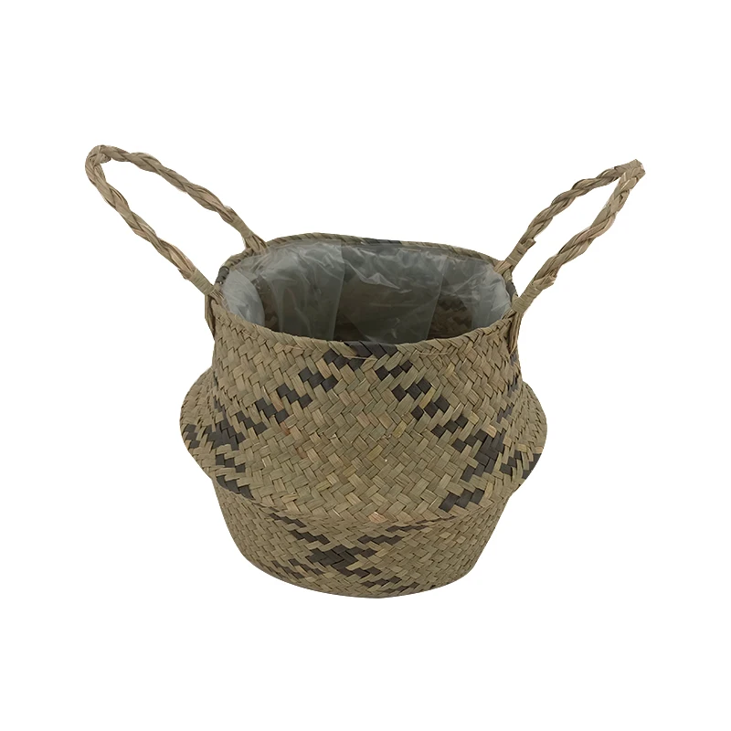 Customize Water Hyacinth Storage Basket With Wool Handles