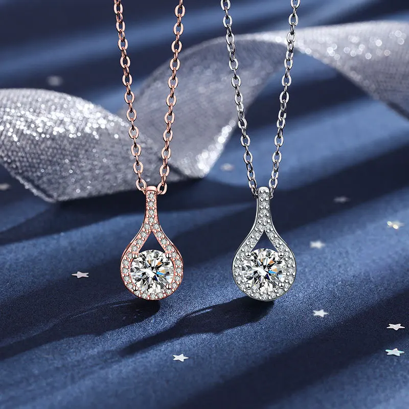 Romantic Fashion jewelry solid sterling silver cz water drop moissanite pendant necklace