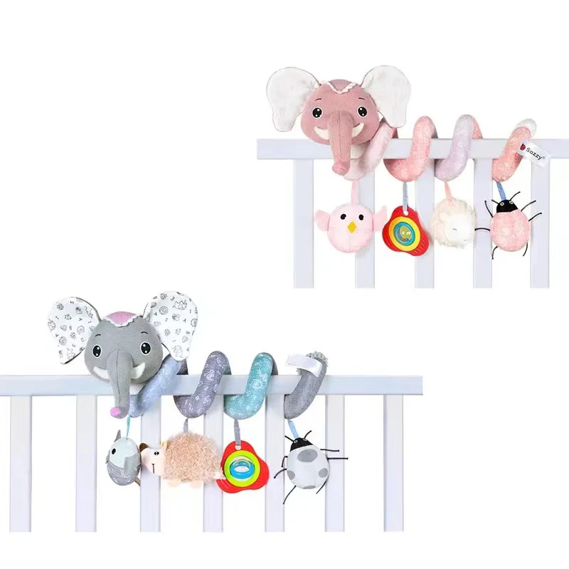 Infant baby plush soft stuffed animal toy cartoon rattle toy bed hanging spiral toy for stroller crib