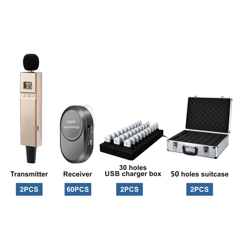 long working time tour guide system listening translator set handheld microphone rechargeable transmitter and receivers ear-hook