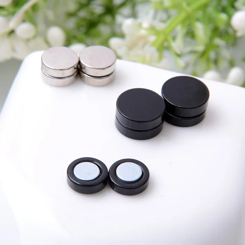 Stainless Steel Black Circle Magnet Earring Clamp Without Pierced Earrings Boys Multi Colors Magnetic Stud Earrings