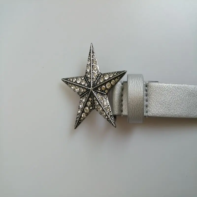 2019 new fashion personality ladies thin belt with diamond five-pointed star buckle