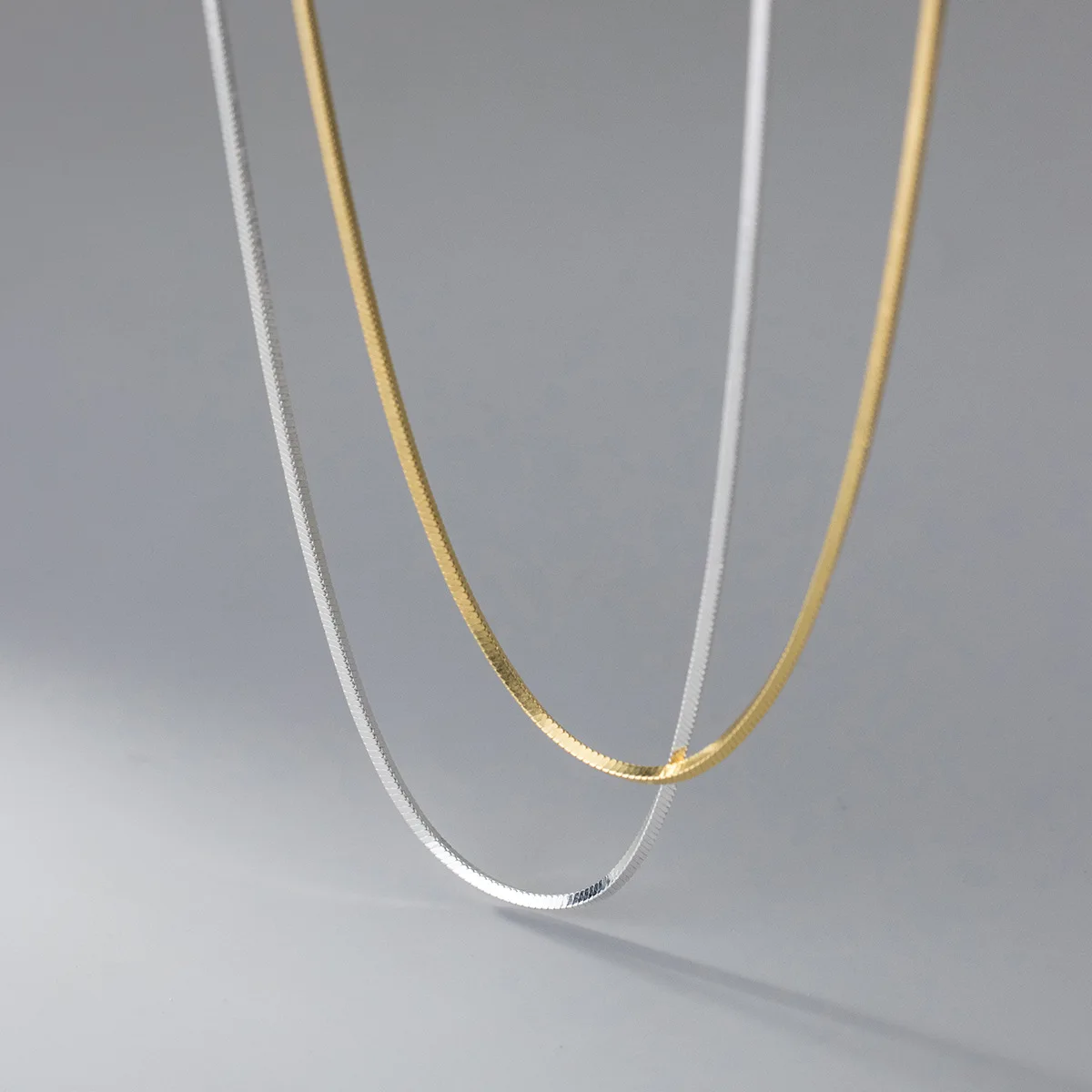 925 sterling silver women minimalist four-corner snake bone chain necklace 925 silver gold-plated snake chain