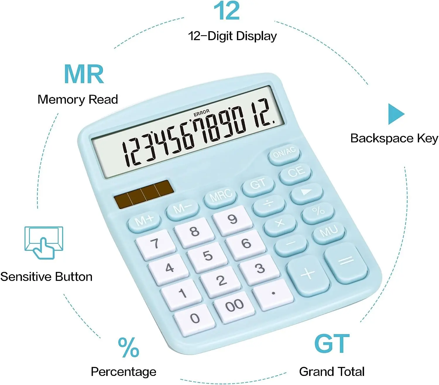 Custom 12 Digit Sensitive Button Standard Function Desktop Calculator with Large LCD Display