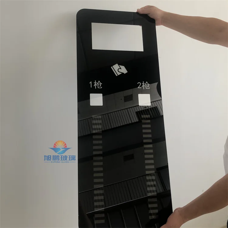 Charging station glass panel black silk screen semi transparent black white pattern/text/number/logo silk screen tempered glass