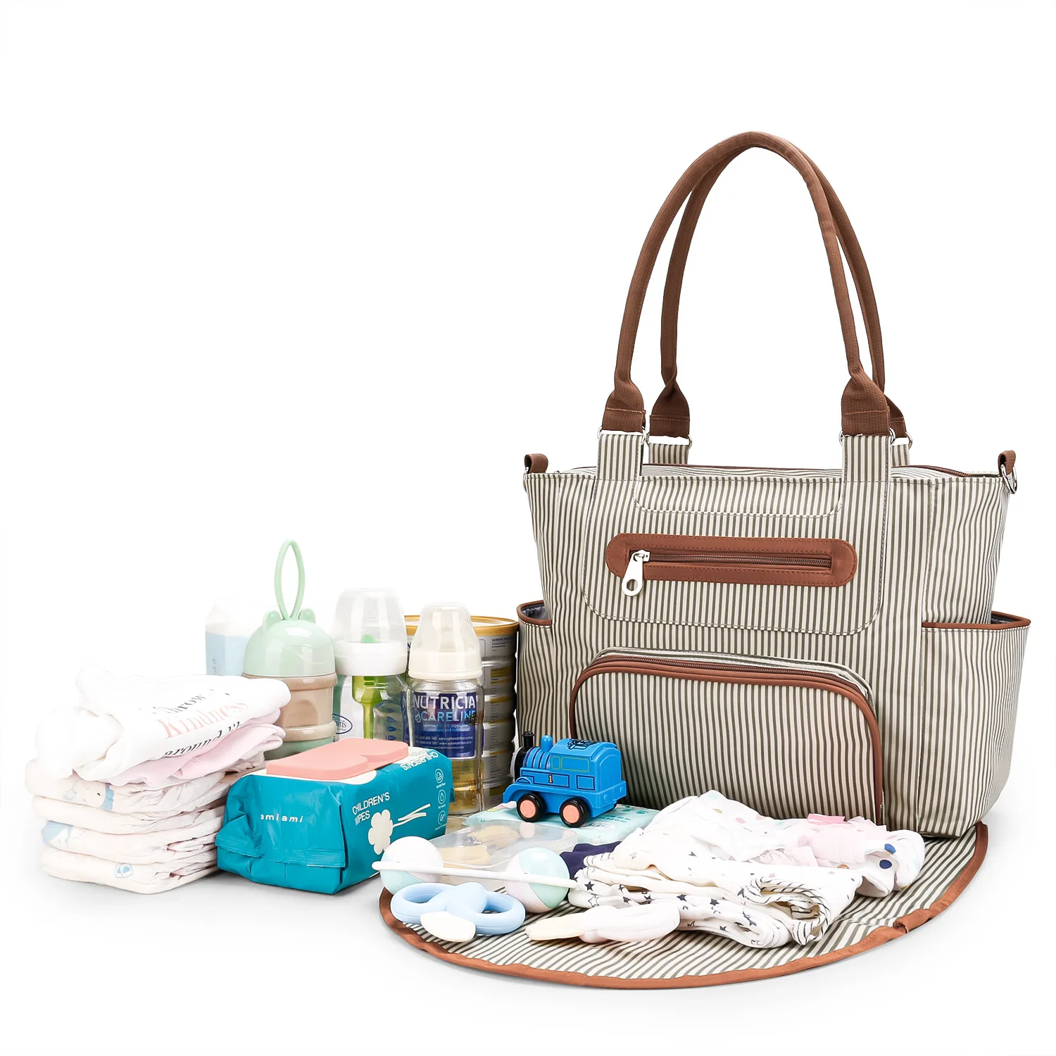 Multifunctional Large Capacity Mommy Bag Cooler Style Baby Diaper Bag with Polyester Lining Handbag for Mother and Baby