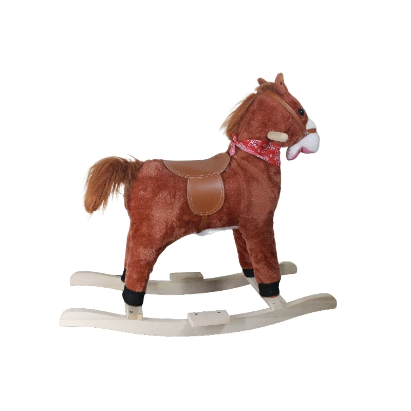 Promotion Children lovely Music stuffed plush Rocking horse toys with wooden base for the kids