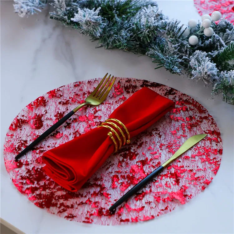 Christmas Luxury Disposable Gold Foil Mesh Placemats Round Kitchen Table Mats for Dining Table Wedding Birthday Party Decoration