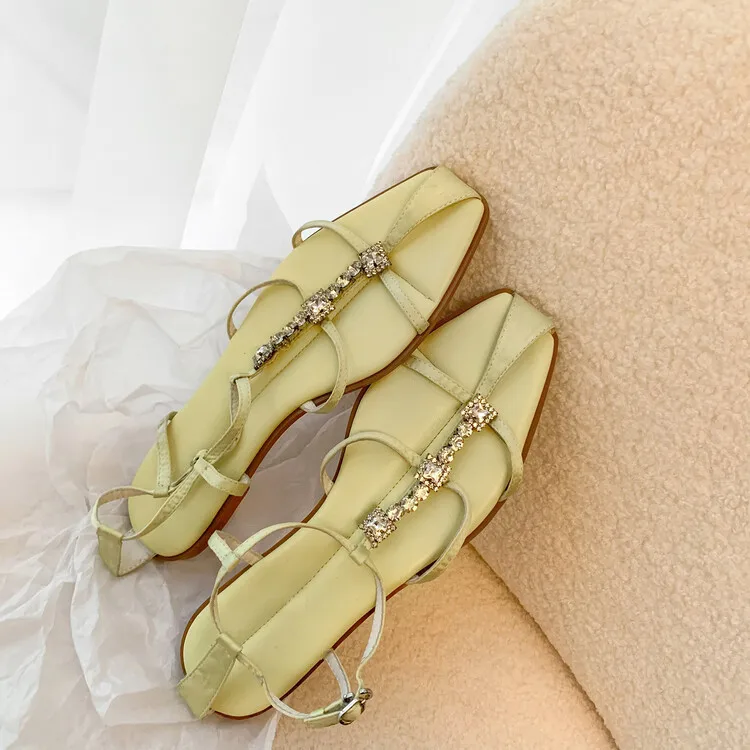 XINZI RAIN 2024 Elegant Female Sandals Square Toe Silk Satin T Strap Women Flat Sandals With Rhinestone