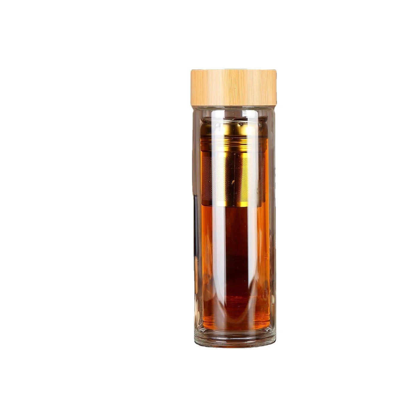Hot Selling Product 2020 Multifunctional Double Wall Glass Bottle With Bamboo Lid and Phone Holder Tea Infuser Glass Bottle