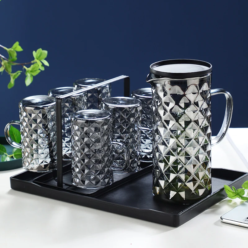 New Design Creative Diamond Glass Beverage Pitcher Set for Hot/Cold Water ced Tea and Juice Drink
