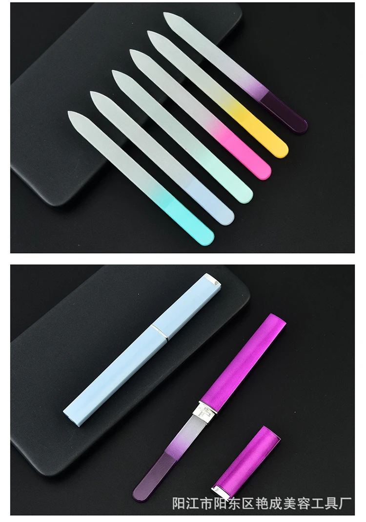 Multicolor Double-sided Crystal Glass Nail File with Case Glass Fingernail File for Natural Nail Professional Czech