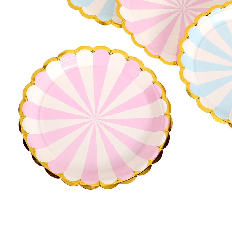 New Product 2024 Hot Sale 7inch Watermelon Paper Plate Gold Printing Paper Food Tray OEM Party Supplies Whiteboard Paper 10 Pcs