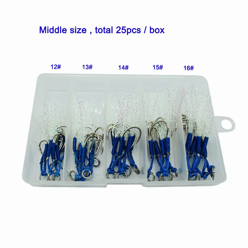 25pairs /Box Overweight Leader Fishing Hook High-carbon Steel Jig Assist Double Hooks