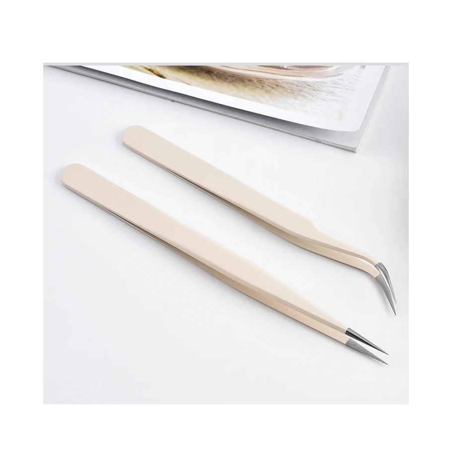 Custom Logo Nornal Tips Premium Stainless Steel Eyelash Extension Tweezers Professional Fully 45 75 90 Degree Lash Tweezer