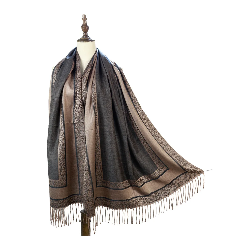 Soft Silky Two Tone Vintage Jacquard Reversible Paisley Pashmina Shawl Wrap Scarf