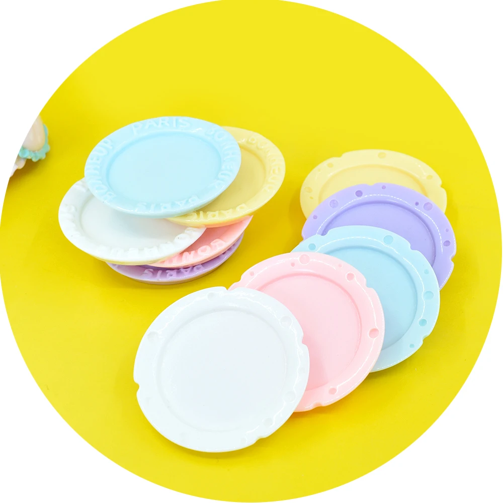 Dollhouse Simulation Plate Resin Flatback Cabochon Color Mixing Dessert Mini Tableware for DIY Children Kitchen Accessories Toy