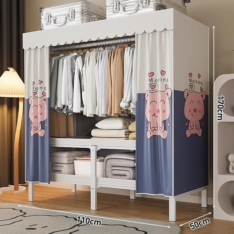 Free-installation Household bedroom cloth wardrobe steel pipe reinforced wardrobe storage shelves all steel