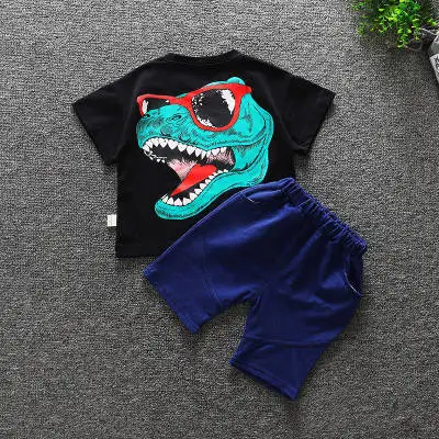 2019 summer new Korean short-sleeved two-piece children cartoon dinosaur Kids suit Infant Boys kids wear baby boy clothes