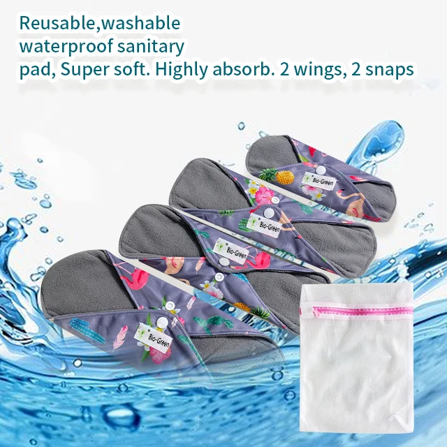 Breathable toallas sanitarias de algodon Print Reusable Bamboo Charcoal Menstrual Pads Period Pads Sanitary Napkin