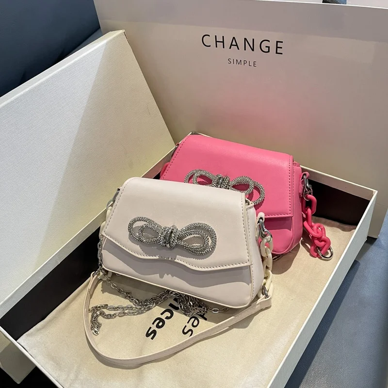 2023 Ladies Purse Fashion Chic Candy Color Handle Small Bowknot Crossbody Bag Spring Women Cute Handbags