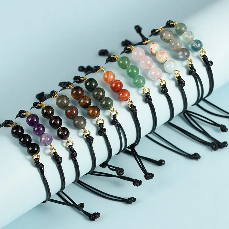 Men Women colorful gemstone Knotted wax cord Bracelets .jpg