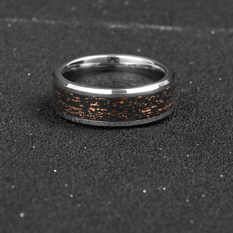 Forged Copper Carbon Fiber Ring Engagement Wedding Band Tungsten Carbide Mens Wedding Ring