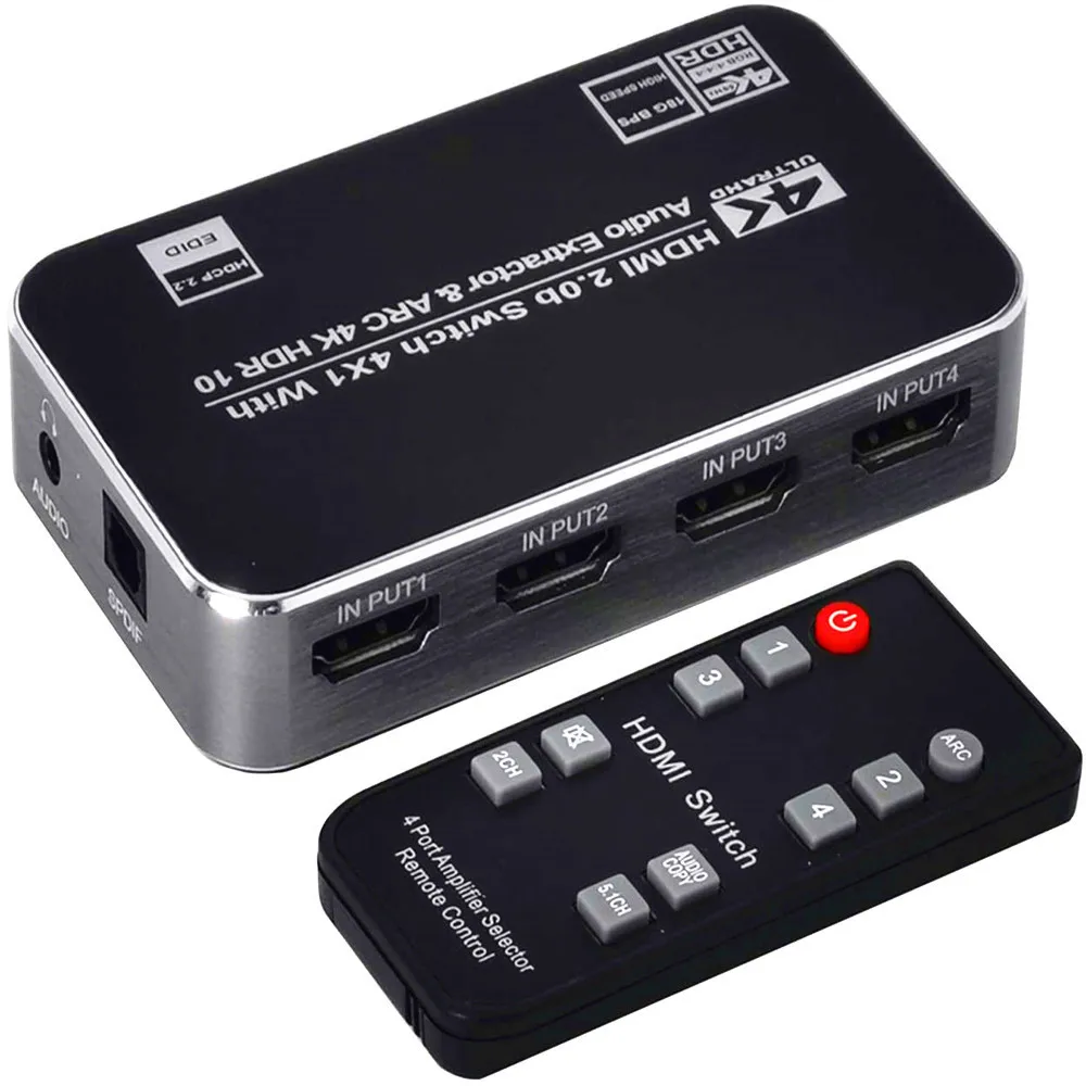 Top Sale 2.0 4K HDMI switch  4 in 1 out switcher with audio separation HDMI2.0 switcher 4 input 1 output  with ARC for TV