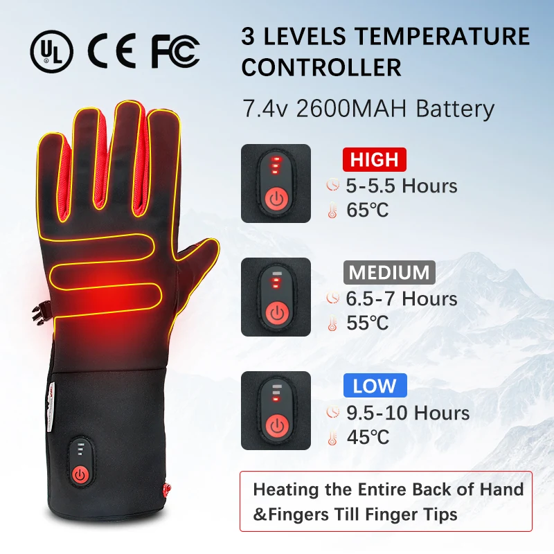 Wholesale winter waterproof cheap fashion heated thermo ski sports gloves men with Finger touch screen function for italy