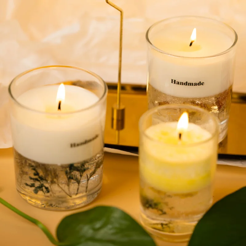 Premium Quality Handmade Custom Romantic Natural Decoration Glass Jar Dry Flower Jelly Wax Scented Candles Luxury