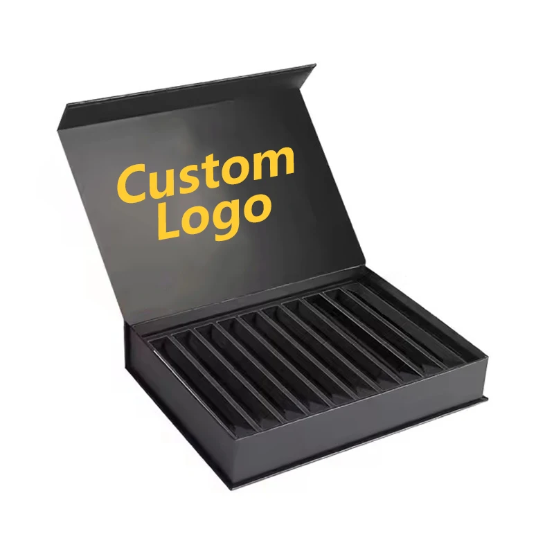Custom Logo Printing Gold Foil Black Book Shaped Cigar Paper Boxes Gift Luxury Display Empty Magnetic Humidor Cigar Box