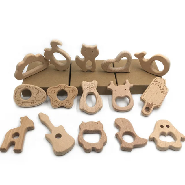 Natural wooden baby teether toys forest animal set Fine motor Development and Sensory Skills Toy