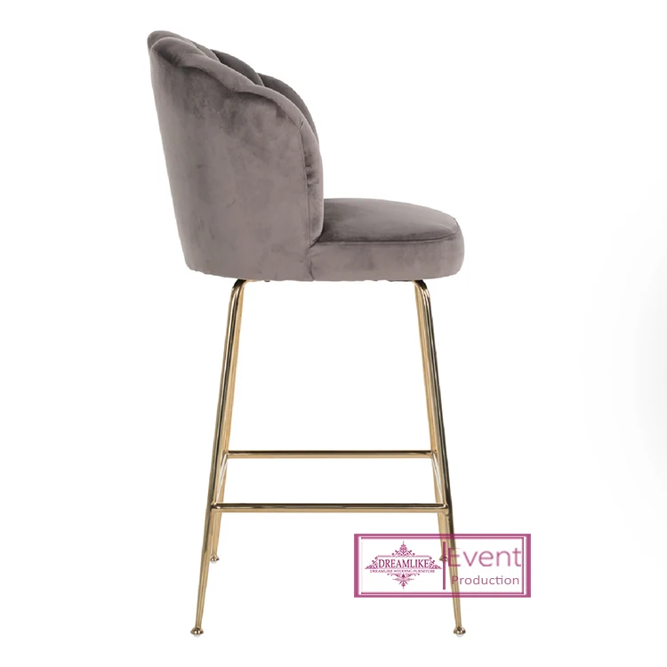Modern Korean Style High Back Bar Stool Metal Frame Pink Velvet Dining Chair for Kitchen Restaurant for Outdoor Wedding