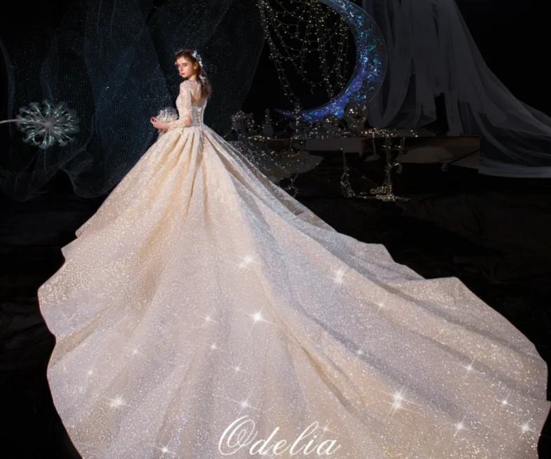 Sexy Luxury Heavy Beading Crystal Shing  Shoulder Long Train Noble Wedding Dress  Ball Gown With Belt