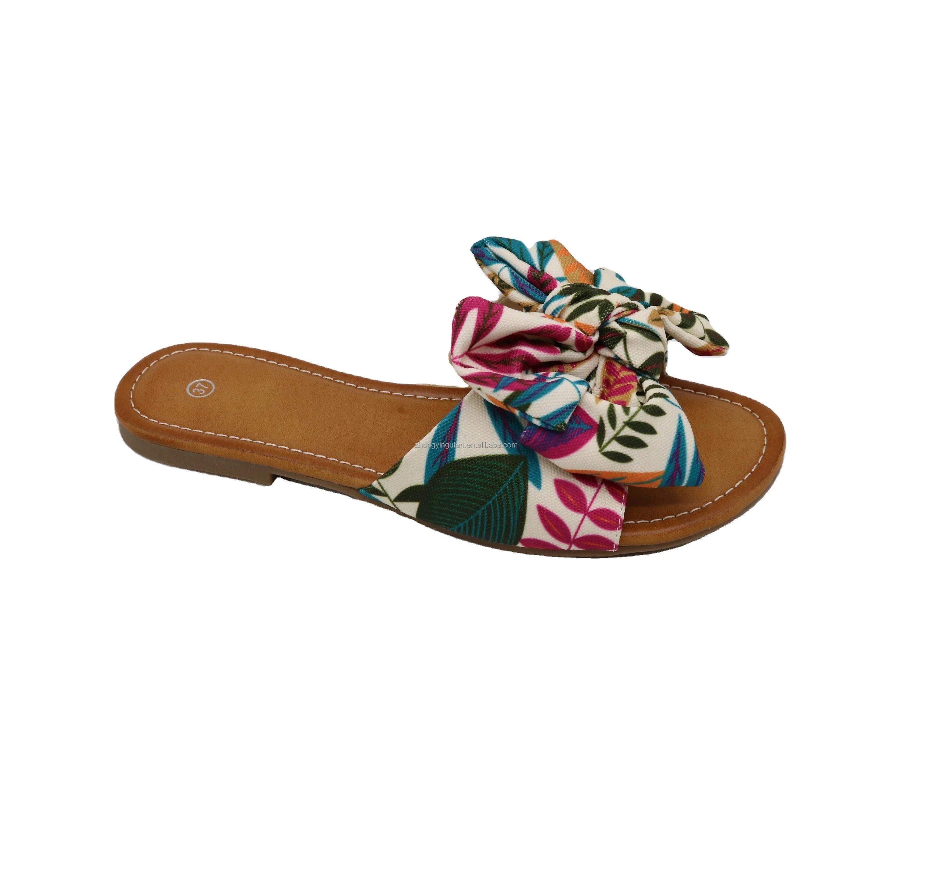  new summer lady flat slippers Cotton Fabric with bowknots upper women beach style for