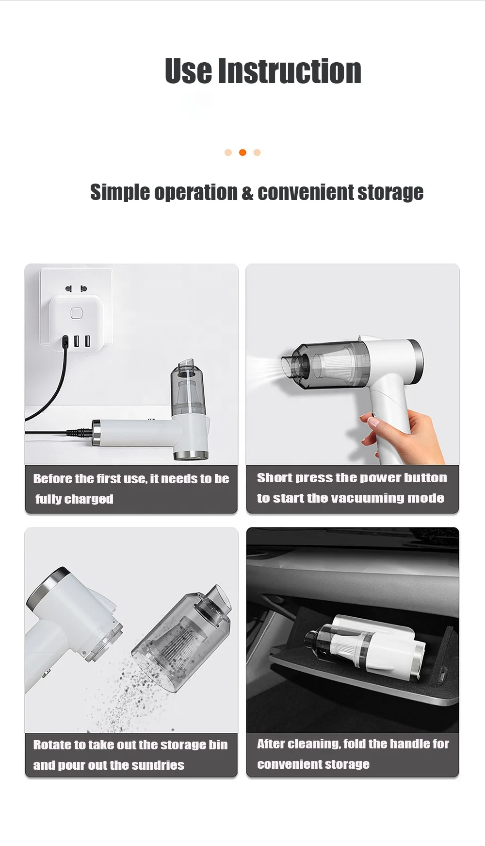  Portable LED light Mini Wireless Handheld Rechargeable 120W 5V 6000pa Car Vacuum