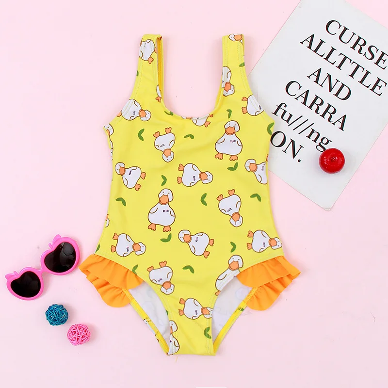 Customize Printed UPF 50+Toddler Infant Baby Girls Swimsuit Kids One Piece Swimwear Ruffle Edge Bathing Suit Summer Beach Bikini