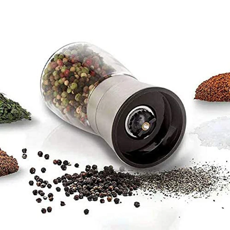  Salt and Pepper Grinder Mill Set Shakers Brushed Stainless Steel Glass