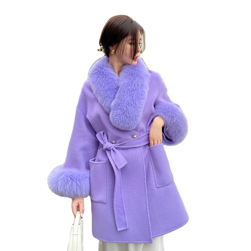 Elegant Latest Fashion Cashmere Trench custom Long X-Long  Custom Designer Winter Women Wool Fur Coat