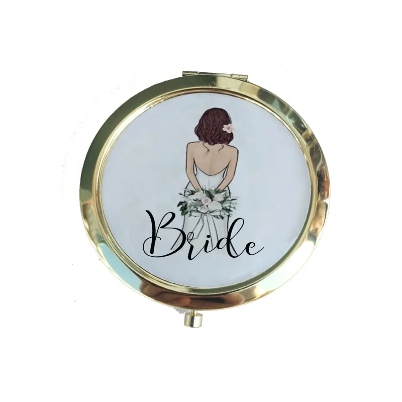 Custom Event Party Supplies gold Portable bride compact mirror for wedding birthday bridal shower party souvenirs