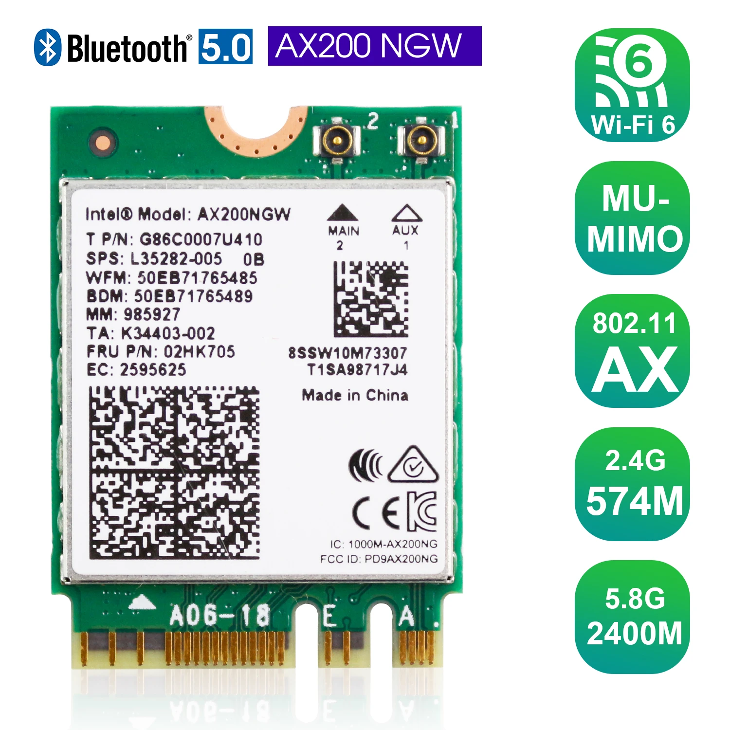 Сетевая карта 5400 Мбит/с 2 4G/5G/6G 802.11AX WIFI 6E In-tel AX210NGW AX200 BT 5 беспроводной адаптер PCIE PCI Express AX210