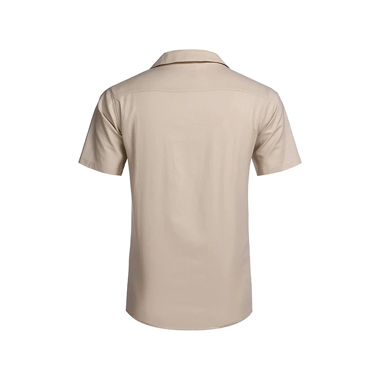 Mens Hawaiian Short Sleeve Shirts Custom Logo Cotton Linen Button Down Tropical Holiday Beach Shirts For Men