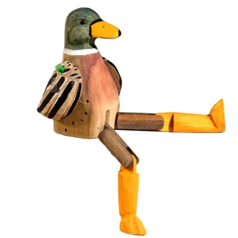 Long legs duck handmade wood carving small ornaments wood carving fun quirky office desktop decorations gifts