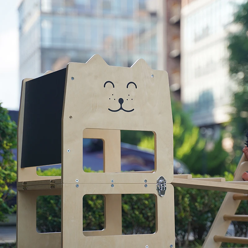 Winning Adjustable Folding Auxiliary Tower Montessori Learning Tower Kitchen Helper Step Stool Standing Tower With Blackboard