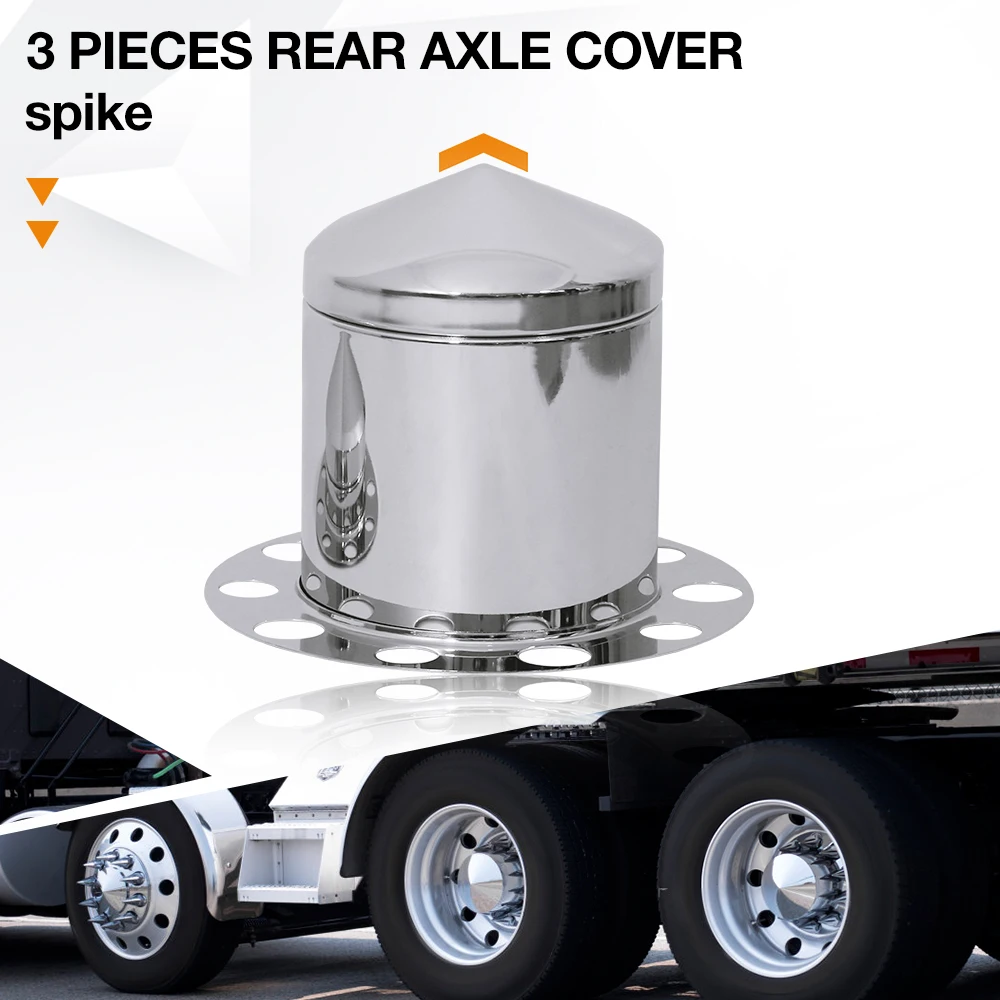 3PCS Wheel Hub Cover 22.5' Steel Chrome Rear Pointed Wheel Axle Covers For Semi Tricks Mack Volvo International