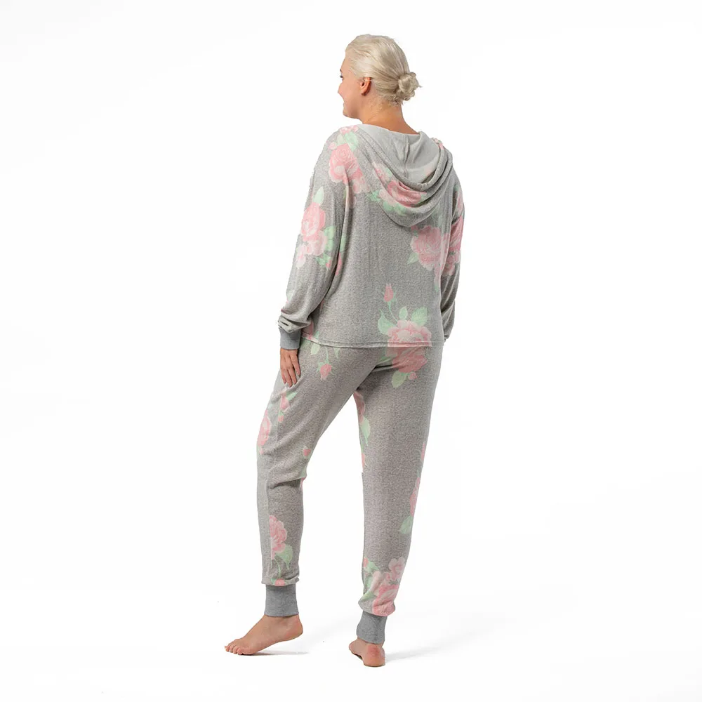 
2021 Hot sale women pijamas set para damas Floral printing grey costum color termicas pajamas set terno woman summer spring soft 