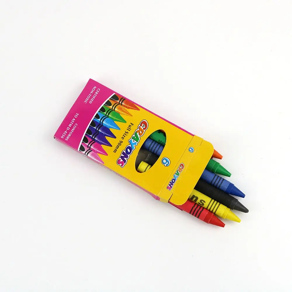 custom color crayons 6 pack in bulk with full color logo printing box for kids drawing