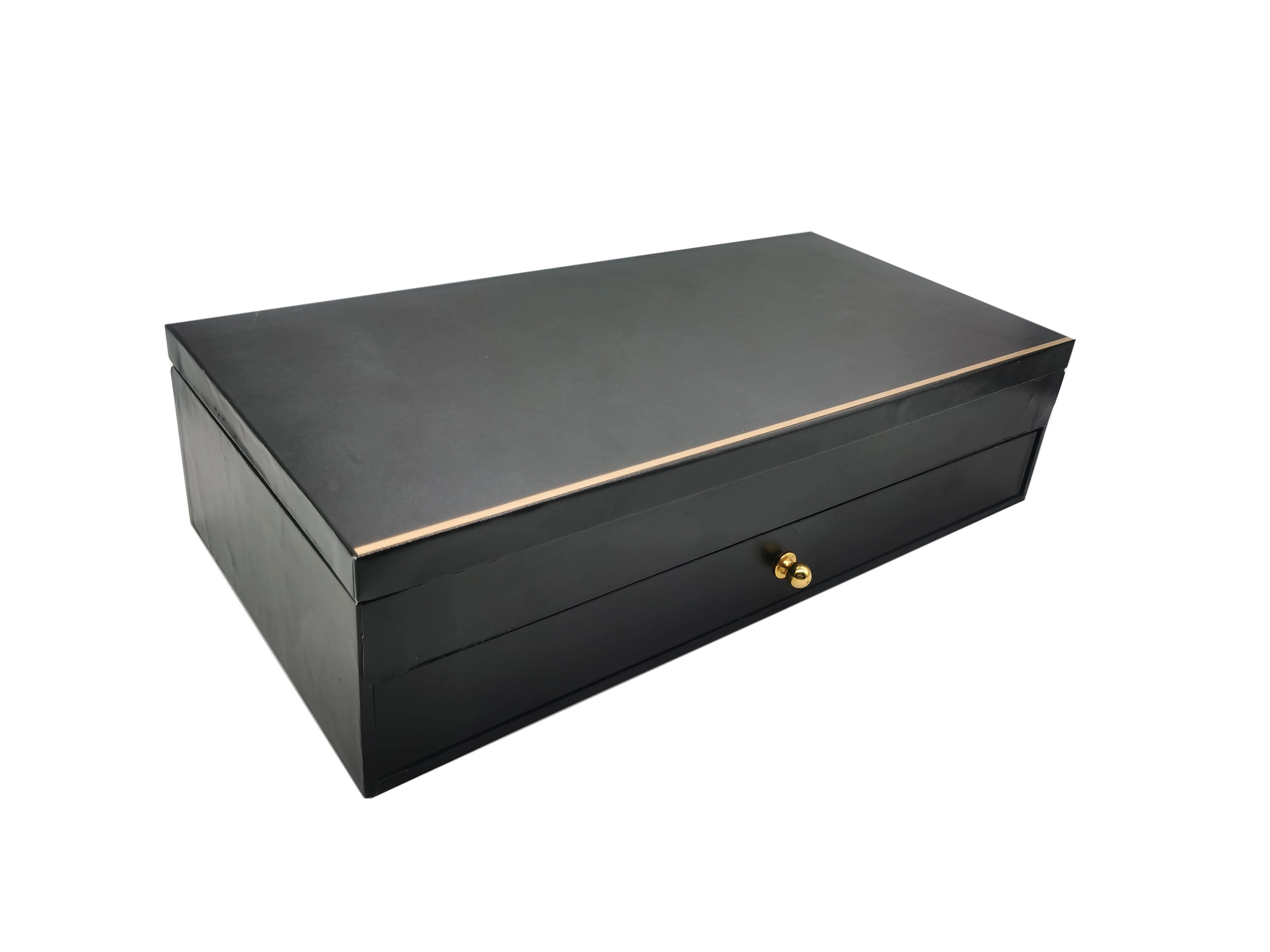 Custom Hard Case Black Double 2 Layer Drawer Rigid Lipstick And Cosmetic Set Gift Packaging Box